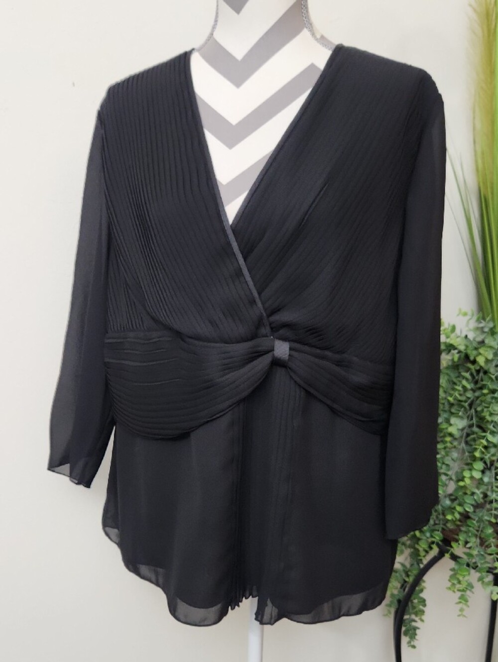Cato Classic Black Polyester Top With Pleated Accents